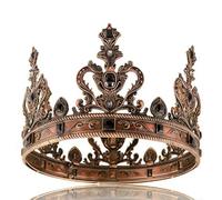 LEEMASING Royal King Queen Crown Medieval Costume Birthday Crown Accessory For Birthday Cosplay Homecoming Wedding Christmas Halloween (Bronze With Black Stone)
