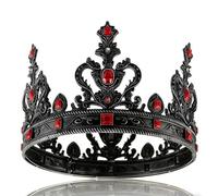 LEEMASING Royal King Queen Crown Medieval Costume Birthday Crown Accessory For Birthday Cosplay Homecoming Wedding Christmas Halloween (Black With Red Stone)