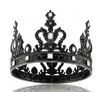 LEEMASING Royal King Queen Crown Medieval Costume Birthday Crown Accessory For Birthday Cosplay Homecoming Wedding Christmas Halloween (Black With White Stone)
