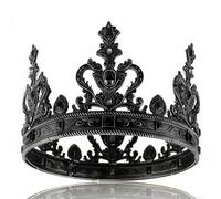 LEEMASING Royal King Queen Crown Medieval Costume Birthday Crown Accessory For Birthday Cosplay Homecoming Wedding Christmas Halloween (Black With Black Stone)
