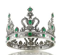 LEEMASING Royal King Queen Crown Medieval Costume Birthday Crown Accessory For Birthday Cosplay Homecoming Wedding Christmas Halloween (Dark Silver With Green Stone)