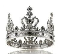 LEEMASING Royal King Queen Crown Medieval Costume Birthday Crown Accessory For Birthday Cosplay Homecoming Wedding Christmas Halloween (Dark Silver With Black Stone)