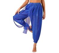 Leemiman Women Belly Dance Costume Pants Sequin Shinny Harem Yoga Pants Arabic Halloween Black Trousers (Blue)