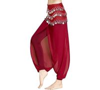 Leemiman Women Belly Dance Pant for Yoga Ballet Chinese Folk Dance Classical Dancing Costume Chiffon Dancer Practice Harem Pants Red