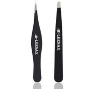 Leenax Precision Pro Tweezers - Dual-Tip Stainless Steel Tweezers for Eyebrows, Facial Hair, Splinters & Ingrown Hairs - Slant + Fine Point for Women & Men (Black)