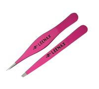 Leenax Precision Pro Tweezers - Dual-Tip Stainless Steel Tweezers for Eyebrows, Facial Hair, Splinters & Ingrown Hairs - Slant + Fine Point for Women & Men (Pink)