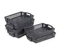 Leendines 6 Packs Stackable Organizer Storage Basket Trays, Plastic Office Shallow Peper Trays, Grey