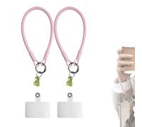 Leeneen 2Pcs Little Bear Silicone Loop Phone Lanyard,Hand Wrist Strap Lanyard Cell Phone Lanyard Compatible with All Phone case (pink)