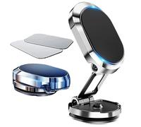 Leeneen Magnetic Phone Holder for Car,Foldable Ultra Strong Magnetic Suction Car Phone Mount with2Metal Plates.360Rotation Universal Adjustable Smartphone Dash Mount for All Phones&Tablets (Silver)