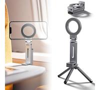 Leeneen Magnetic Phone Tripod Stand Compatible with Mag-Safe,for iPhone Samsung/Android.Mini Foldable Mobile Phone Holder,for Vlog Travel Desk Gym (dark gray)