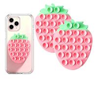 Leeneen Strawberry Silicone Suction Phone Case Mount,Cute Silicon Adhesive Phone Accessory for Smartphones, Hands-Free Mirror Shower Phone Holder for Selfies, Tiktok Videos (pink green)