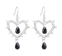 Leeniuniu Gothic Barbed Wire Thorn Heart Earrings for Women Vintage Punk Crystal Hollow Heart Teardrop Earrings, L, Metal, No Gemstone