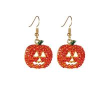 Leeniuniu Halloween Rhinestone Smiley Face Pumpkin Earrings Sparkling Cute Dangling Drop Earrings for Women Costume Party Jewelry Accessories, L, Metal, No Gemstone