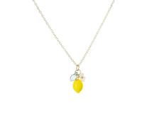 Leeniuniu Lemon Necklace for Women Summer Fresh Citrus Fruit Pendant Chain with Small Flower and Green Leaf Birthday Party Jewelry, L, Metal, No Gemstone