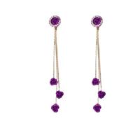 Leeniuniu Long Red Violet Rose Tassel Earring for Women Rhinestone 3D Rose Flower Drop Dangle Earrings Party Jewelry, L, Metal, No Gemstone