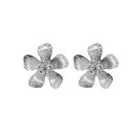 Leeniuniu Minimalist Flower Earrings for Women Stainless Steel Floral Ear Studs Modern Boho Chic Jewelry, L, Metal, No Gemstone