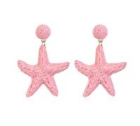 Leeniuniu Raffia Rattan Starfish Drop Earrings Summer Beach Boho Sea Star Dangle Handmade Straw Starfish Stud Earrings, RAFFIA, No Gemstone
