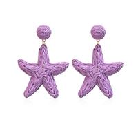 Leeniuniu Raffia Rattan Starfish Drop Earrings Summer Beach Boho Sea Star Dangle Handmade Straw Starfish Stud Earrings, RAFFIA, No Gemstone