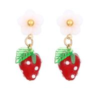 Leeniuniu Summer Sweet Cute Fruit Stud Earrings with White Flower Green Leaf Strawberry Persimmon Orange Peach Floral Earrings for Women, L, Metal, No Gemstone