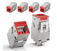 LEENUE 6 Pack RJ45 Keystone Jack Cat6A, Gold-pated Keystone Modul for CAT6A CAT6 Network Cable PoE, RJ45 Connector, Ethernet Patch Network Cable, Ethernet Socket and Patch Panel, 10 Gbps/500MHZ, Red
