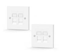 LEENUE RJ45 Socket Cat6, 2 Port Ethernet Wall Socket Faceplate, 2 Pack | Double Ethernet Keystone Jack, Network Wall Plate, for CAT6/CAT5E/CAT5 Cable, White