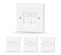 LEENUE RJ45 Socket Cat6, 2 Port Ethernet Wall Socket Faceplate, 4 Pack | Double Ethernet Keystone Jack, Network Wall Plate, for CAT6/CAT5E/CAT5 Cable, White