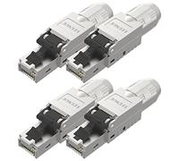 LEENUE Toolless CAT6A RJ45 Connector, Tool-Free RJ45 Plug CAT6A CAt6, Shielded Gold-plated Reusable for 23~26AWG Ethernet Cables 10Gbps PoE 4 Pack