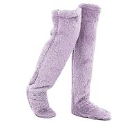 Leeope Goose down Knee Socks, Over Knee High Fuzzy Leg Warmers for Christmas Winter Cozy Thigh Tube Sock for women (Purple)