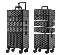 Leeora&Leekoo Portable Multi-Storey Nail Case for Nail Tech Organizer - Wheels Makeup Case Organizer, Cosmetic Case, Makeup Train Case, Make Up Case 8036(Black)