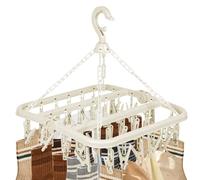 LEEPAT Clothes Drying Hanger with 32 Clips Foldable Hanging Sock Rack, Space-Saving Sock Hangers for Drying, Multi-Functional Clothes Pegs for Washing Line for Underwear, Baby Clothes, Hats, Socks
