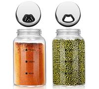 LEEPAT Pack of 2 Spice Jars with Twist Lid, Borosilicate Glass Spice Shaker, 150 ml Spice Jars with 4 Types of Spice Holes for Spices or Herbs in the Kitchen or Outdoor Barbecue