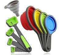 leepiya Measuring Cups and Spoons set, Collapsible Measuring Cups, 8 piece Measuring Tool Engraved Metric/US Markings for Liquid & Dry Measuring, Space Saving, BPA Free Silicone, Colorful