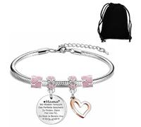 LEEQBCR 1 Pcs Pink Small Flower Hook Finger Charm Round Tag Bracelet,Funny Inspirational Bracelet,Mother and Daughter Bracelet,Women's Bracelet,Birthday Gift for Woman Girl,with Black Velvet Pouch