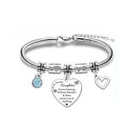 LEEQBCR 1 Piece Blue Diamond Love Charm Bangle, Funny Inspirational Bracelet, Mother Daughter Bracelet, Ladies Bracelet, Birthday Gift for Woman Girl Daughter, Comes with Black Velvet Bag