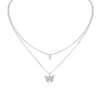 LEEQBCR 1 Piece Double Layers Sparkling Butterfly Tassel Necklace, Ladies Pendant Chain Wedding Party Jewellery, Bohemian, For Women and Girls