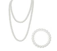 LEEQBCR 1 Piece Pearl Necklace White 150cm, 1 Piece Pearl Bracelet, 1920s Costume Accessories Long Pearl Necklace, Ladies White Elegant Faux Pearl Necklace