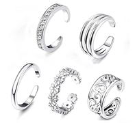 LEEQBCR 5 Pcs Sterling Silver Toe Ring Ladies Open Adjustable Band Ring Jewellery Set