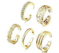 LEEQBCR 5 Pieces 925 Sterling Silver Toe Rings for Women Open Adjustable Band Rings Jewelry Set