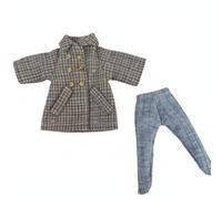 LeeQinersw 2 Pieces Plaid Windbreaker Doll Trench Coat Leggings Costume Bundle With Classic Button Design Soft Cloth Textile Material suitable for 1/12 Scale scenes shelf display, Beige