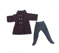 LeeQinersw 2 Pieces Plaid Windbreaker Doll Trench Coat Leggings Costume Bundle With Classic Button Design Soft Cloth Textile Material suitable for 1/12 Scale scenes shelf display, Red