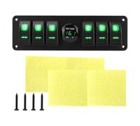 LeeQinersw 6 Gang Rocker Switch Panel, Voltmeter 12V on Off Switch Display for Marine, Green