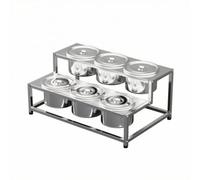 LeeQinersw Condiment Rack with 6 Cups Two-Tier Stainless steel Seasoning Holder Heavy-Duty Sauce Organizer for Buffet, Kitchen Prep, 2 Tier With Lid