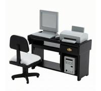 LeeQinersw Dollhouse Computer Desk Set Wooden Dollhouse Computer Desk with Chair Pretend Play Miniature Office Furniture Set for Collectors, Black