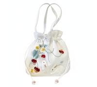 LeeQinersw Embroidery Handbag Crossbody Shoulder Bag With Su Embroidery And Gauze Drawstring Design Shiny With Tassel Suitable for, Org Emb Wht Rabbit