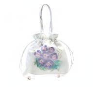 LeeQinersw Embroidery Handbag Crossbody Shoulder Bag With Su Embroidery And Gauze Drawstring Design Shiny With Tassel Suitable for, Org Wht-prp Flower