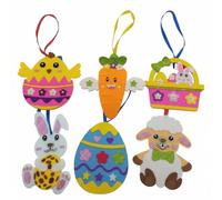 LeeQinersw Felt Easter Pendant Craft Package with Self Foam Shapes and Ribbons for Building Bunny Chick Lamb Carrot Egg Basket Hanging Ornaments Suitable for Family Connecting Time Classroom Use
