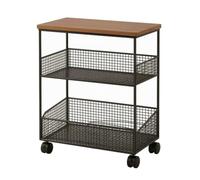 LeeQinersw Freestanding Rolling Storage Cart with Wood-Grain Top Board Sturdy Ventilated Wire Rolling Cart with Caster Wheels Versatile for Dorm Room, Black