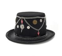 LeeQinersw Gothic Cosplay Hat Steampunk Top Hat Costume Hat Vintage Hat Dress Up Hat With Retro Gears Rivet Band Chain Wool Felt suitable for cosplay costume events theater photography party styling