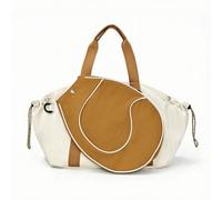 LeeQinersw Low-Profile Tennis Racket Bag, White, Beige and Brown, L | Roomy, Adjustable, Tennis Bag, for tournament days