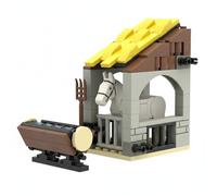 LeeQinersw Medieval Horse Stable Set Brick Kit Construction Toy Stall Blocks With Gate And Farm Fork Textured Medieval Look Suitable for role play diorama, Stable With Manger